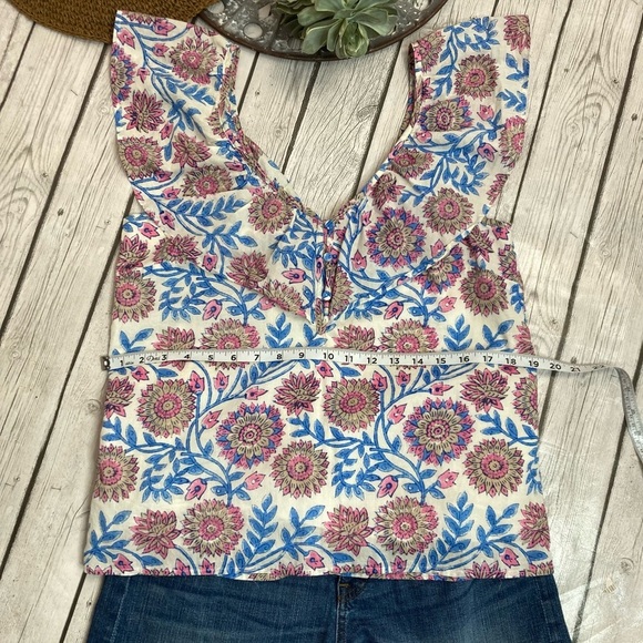 J.Crew Ruffle V-Neck Top Floral Vine Block Print - Picture 6 of 10